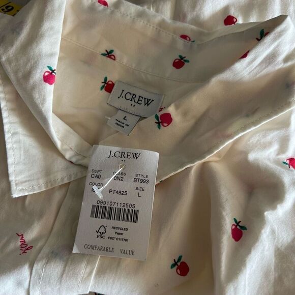 J Crew Factory apples teacher button-up cotton poplin shirt size L - Picture 5 of 6